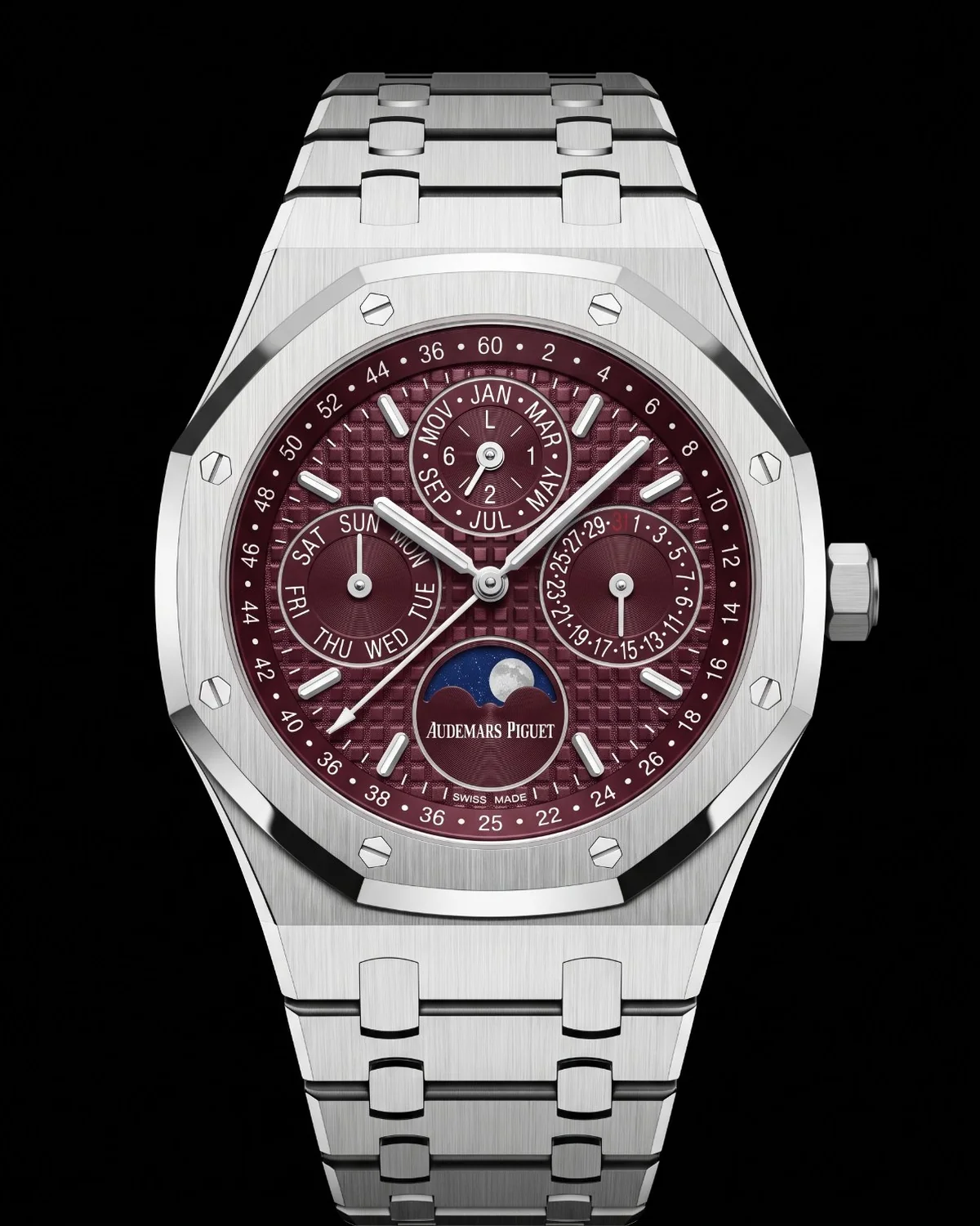 Audemars Piguet Royal Oak Perpetual Calendar "Qatar" Burgundy Dial White Gold, ref. 26574BC.OO.1220BC.01